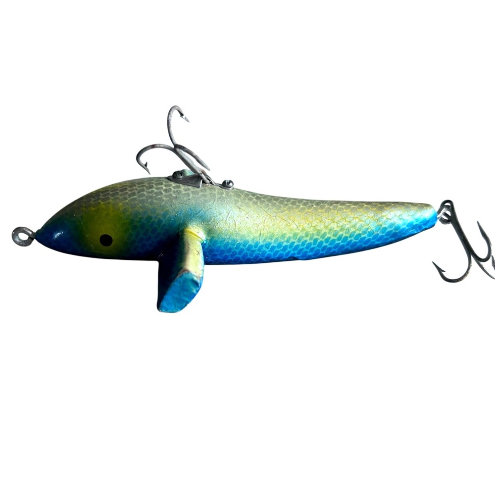 Vintage Boone Bird 4.5" Teaser Fishing Lure Blue Green Scale Winged Trolling